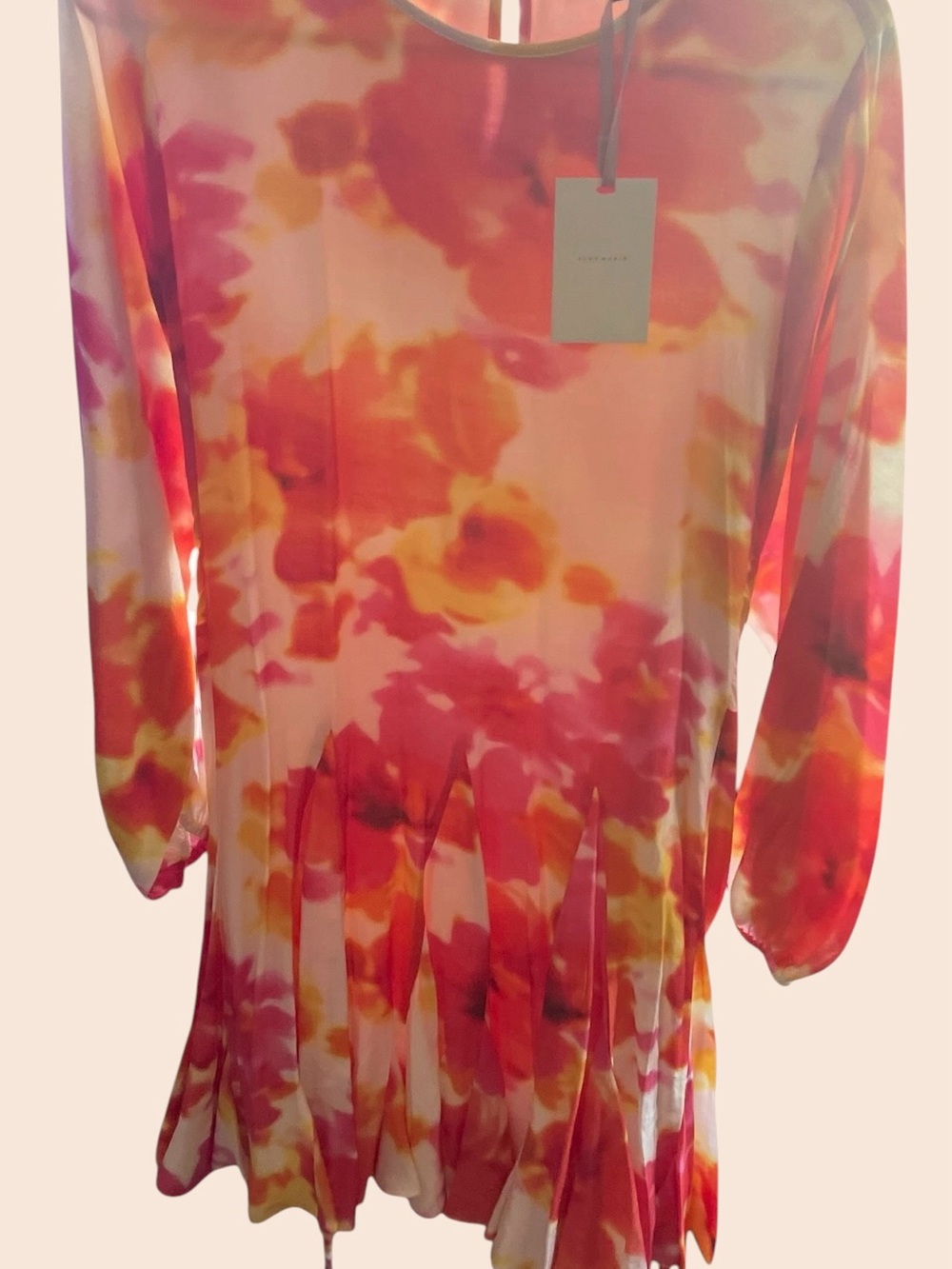 Alex Marie Floral Watercolor Long Sleeve Pleated Dress - Pink & Yellow Size 10